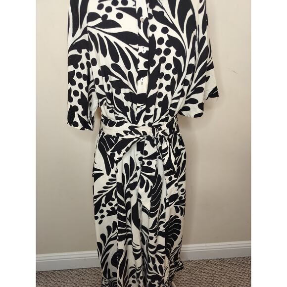 H&M Floral Midi Shirt Dress Belted Short Sleeve - Picture 3 of 9